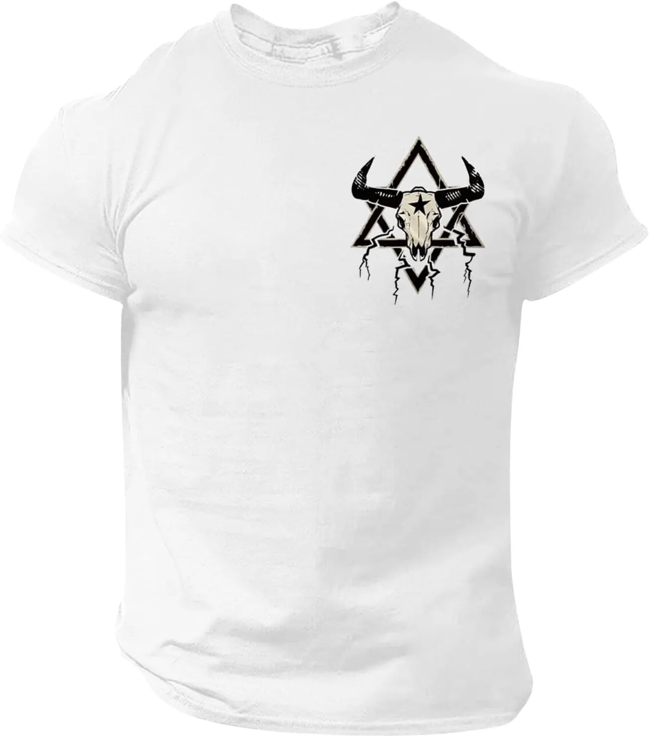 Mens Western Aztec T Shirts Vintage Bull Skull Head Pattern Short Sleeve Shirts Cowboy Style Summer Crewneck Tops