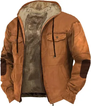 Mens Zip Up Hooded Jackets Loose Fit Lightweight Vintage Military Tactical Hoodie with Pockets Warm Fleece Sport Coat