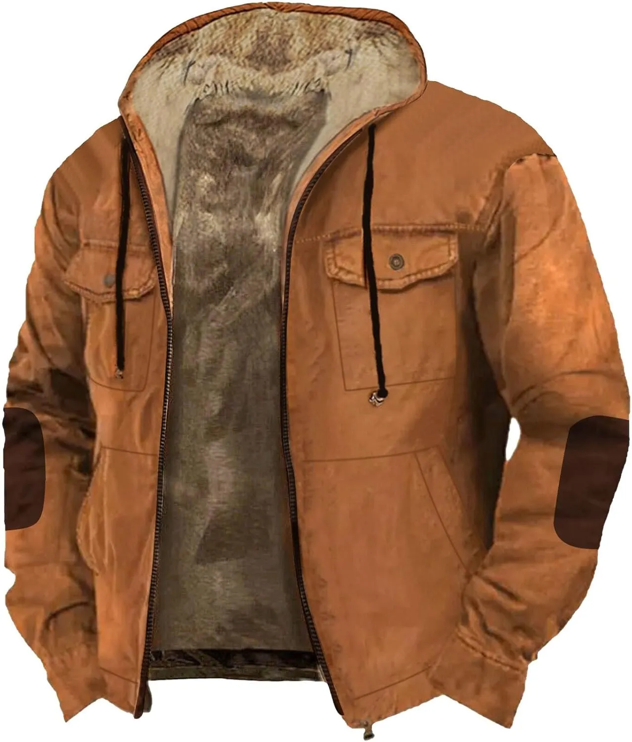 Mens Zip Up Hooded Jackets Loose Fit Lightweight Vintage Military Tactical Hoodie with Pockets Warm Fleece Sport Coat
