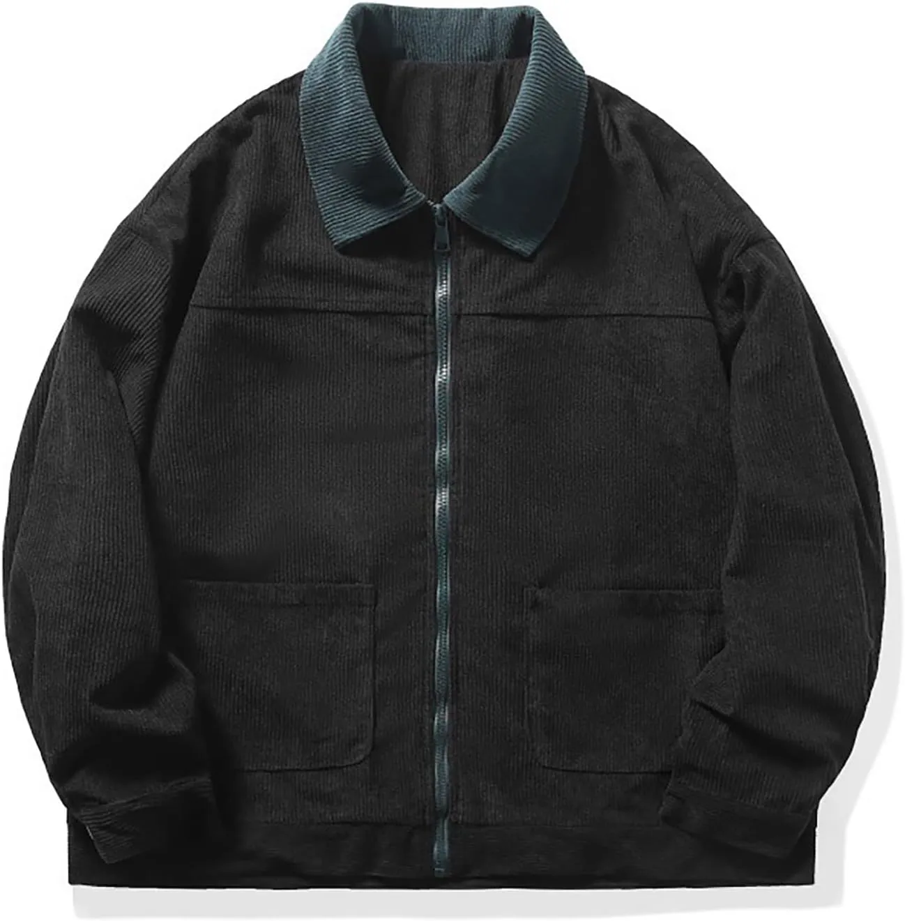 Mens Zip Up Western Corduroy Jackets Lightweight Collar Bomber Jacket Retro Distressed Long Sleeve Textured Shackets