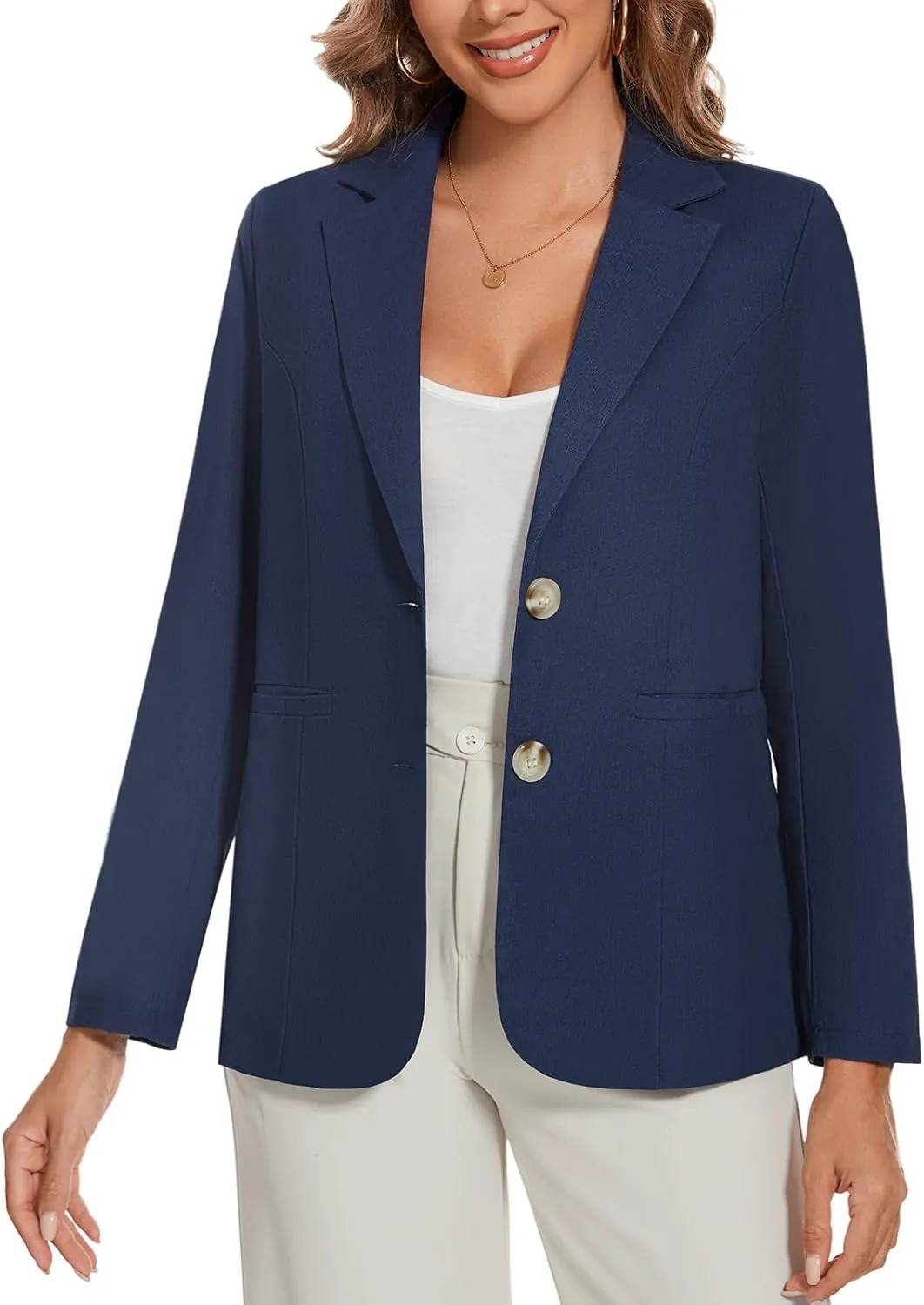 MINTLIMIT Womens Casual Linen Cotton Blazers Long Sleeve Button Front Notch Lapel Work Office Blazer Jackets with Pockets