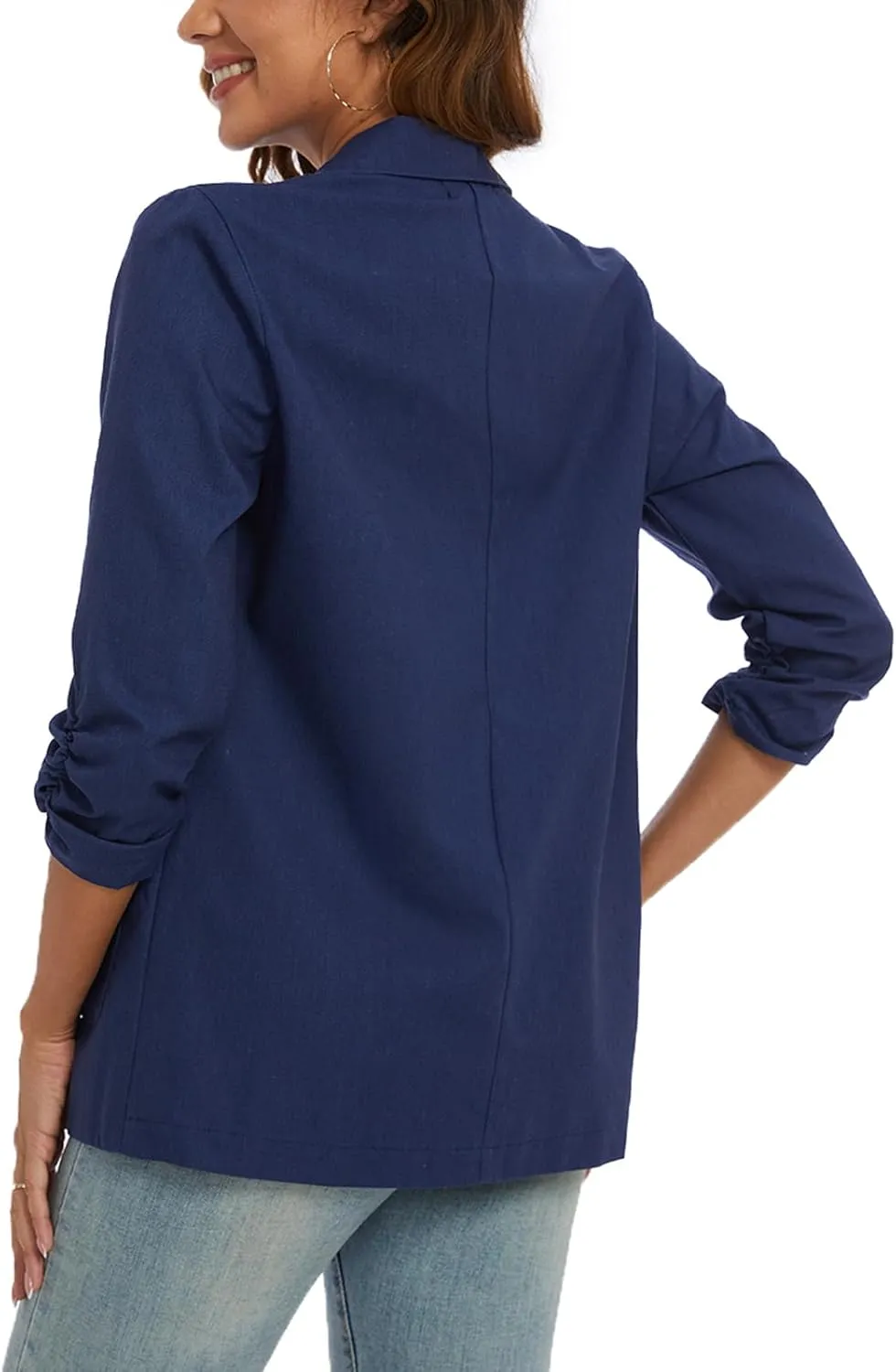 MINTLIMIT Women's Cotton Linen Blazer Jackets Ruched 3/4 Sleeve Summer Casual Lightweight Button Lapel Blazers with Pockets