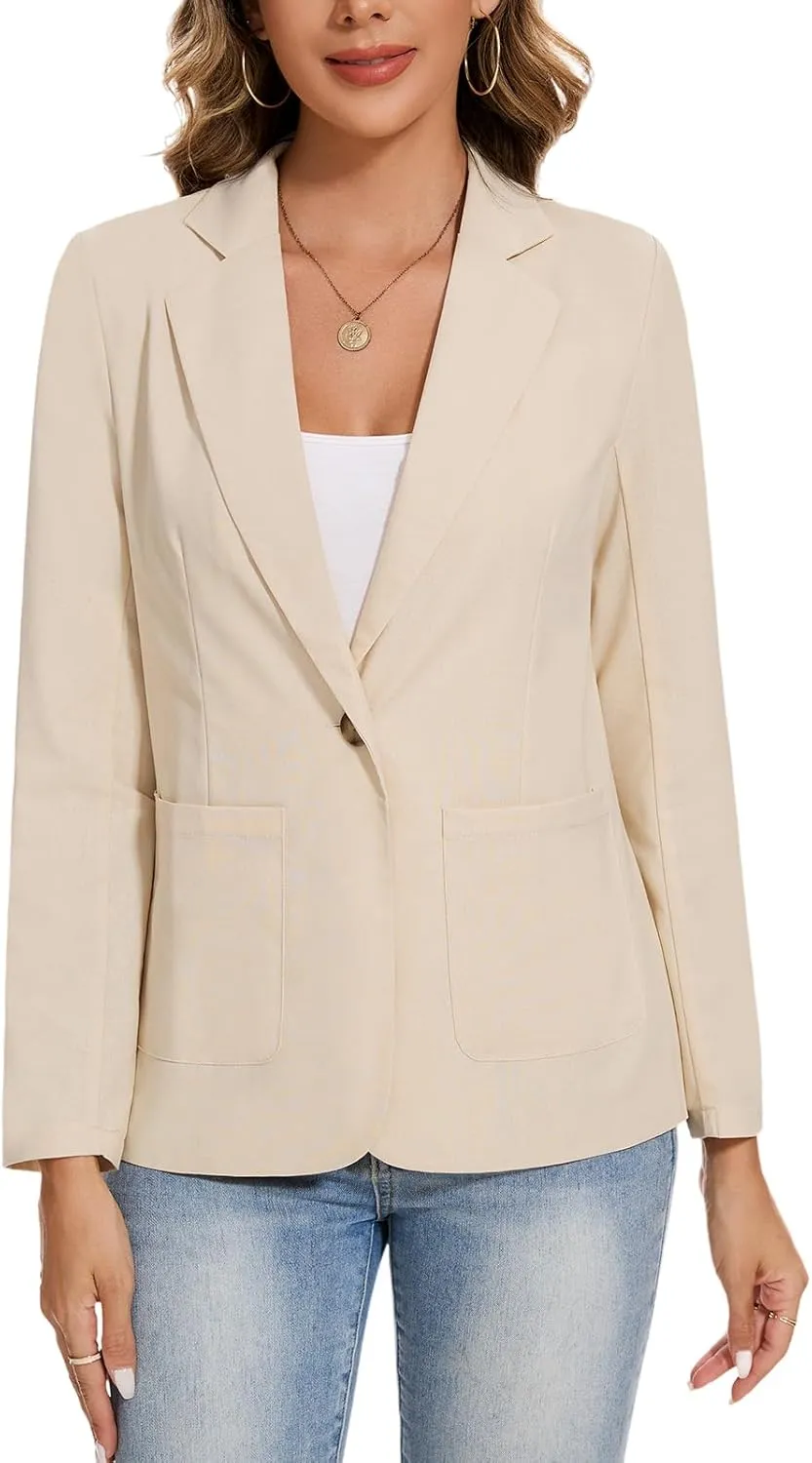 MINTLIMIT Womens Linen Cotton Blazer Casual Long Sleeve Button Front Lightweight Spring Summer Jacket Blazers with Pockets