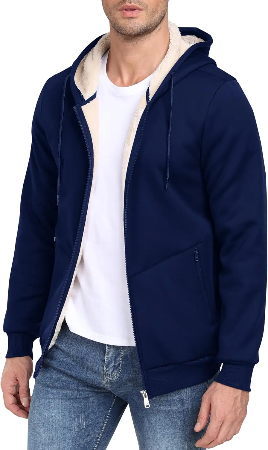MoFiz Men's Fleece Sherpa Lined Hoodies Heavyweight Full Zip Hoodies for Men