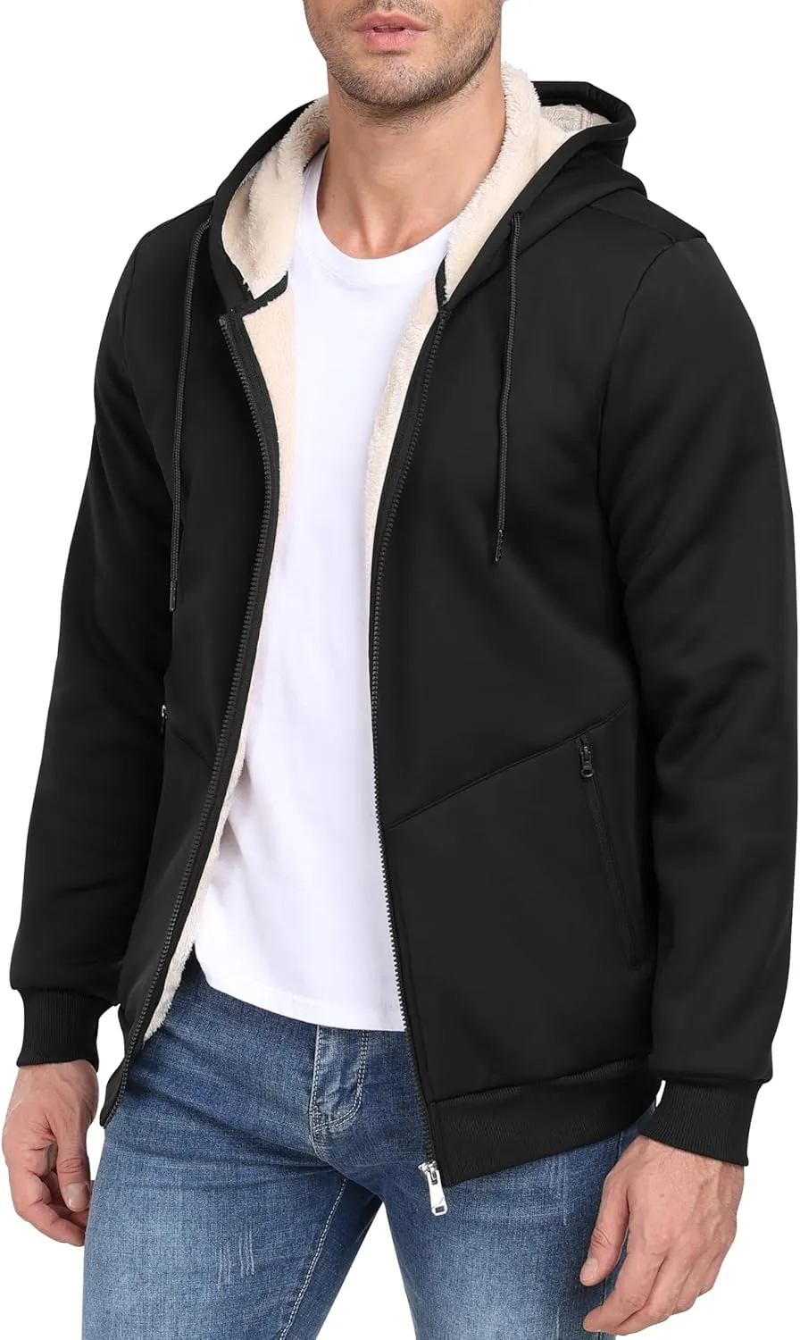 MoFiz Men's Fleece Sherpa Lined Hoodies Heavyweight Full Zip Hoodies for Men