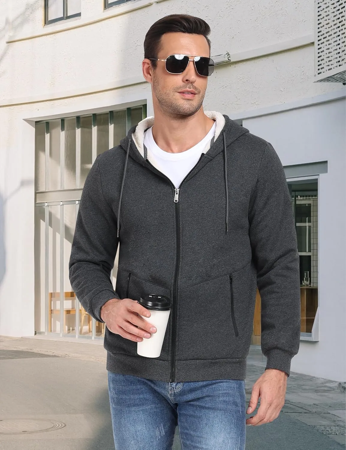 MoFiz Men's Fleece Sherpa Lined Hoodies Heavyweight Full Zip Hoodies for Men