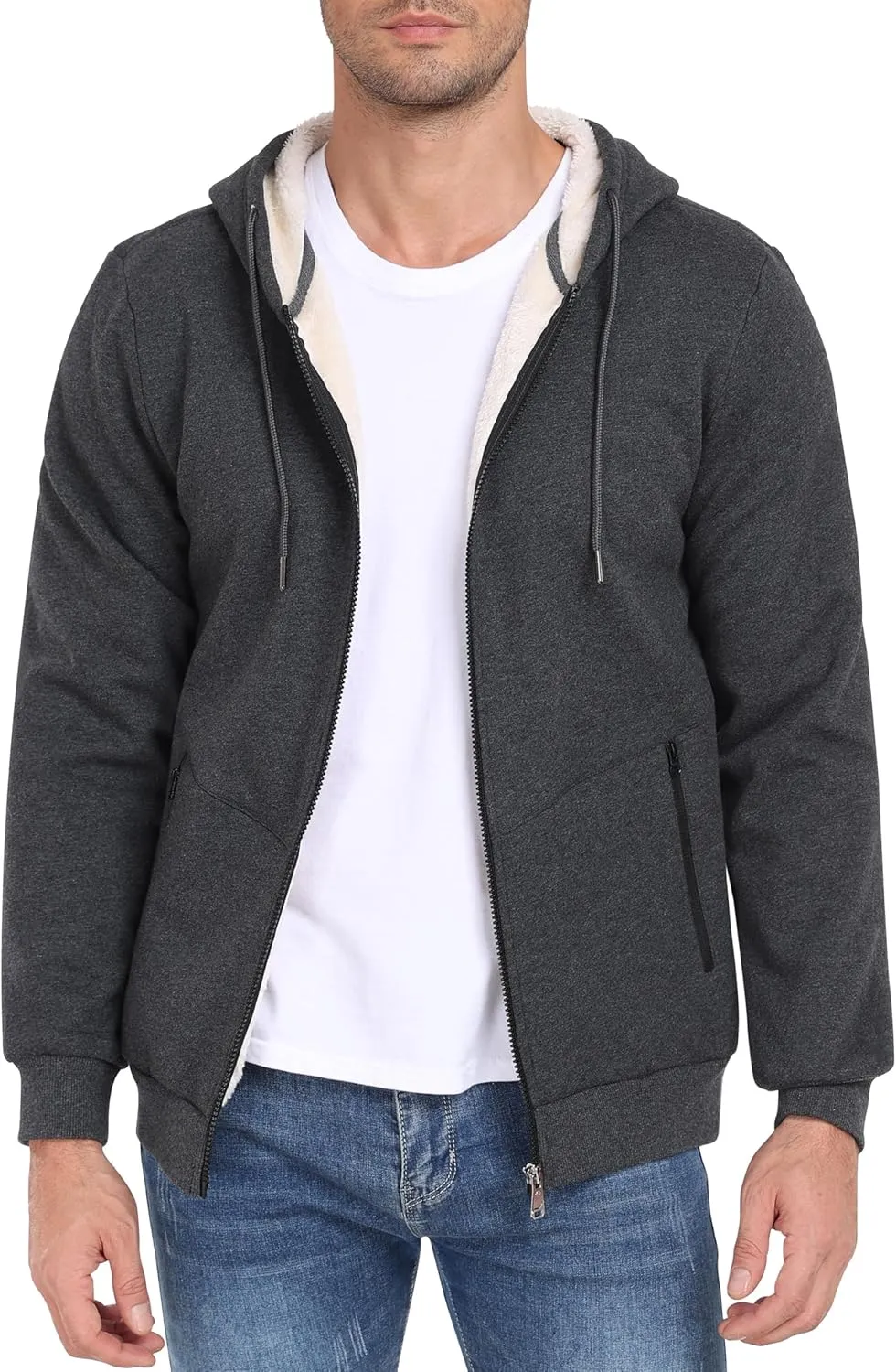 MoFiz Men's Fleece Sherpa Lined Hoodies Heavyweight Full Zip Hoodies for Men