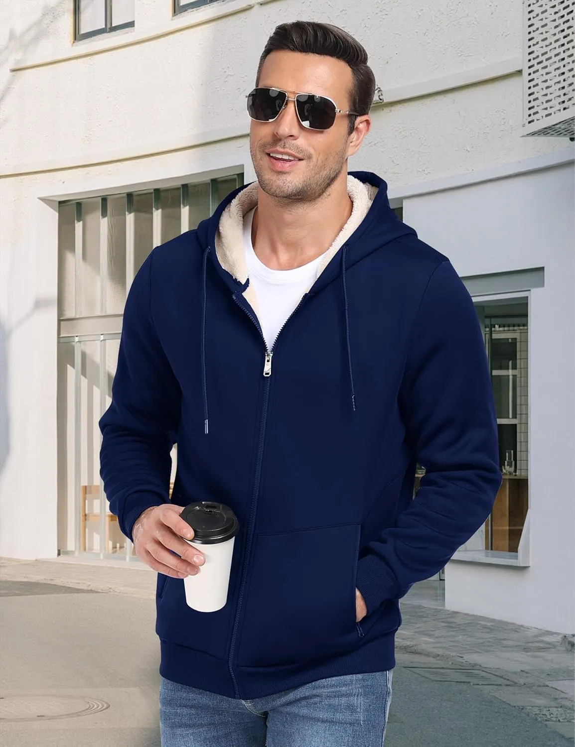 MoFiz Men's Fleece Sherpa Lined Hoodies Heavyweight Full Zip Hoodies for Men