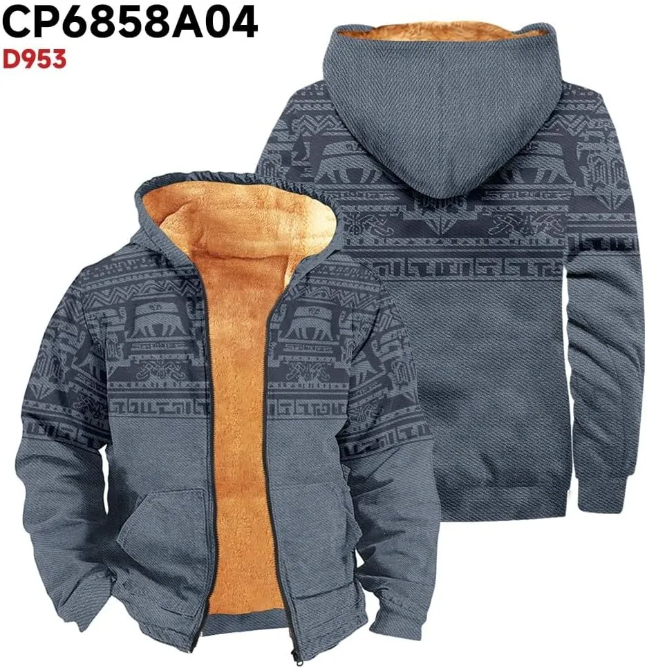 Outerwear for Men Western Aztec Ethnic Graphic Coat Sherpa Lined Thick Warm Winter Coats
