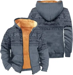 Outerwear for Men Western Aztec Ethnic Graphic Coat Sherpa Lined Thick Warm Winter Coats
