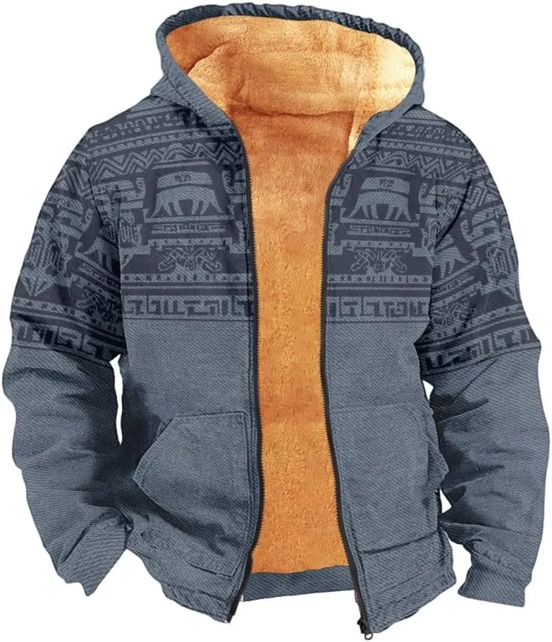 Outerwear for Men Western Aztec Ethnic Graphic Coat Sherpa Lined Thick Warm Winter Coats