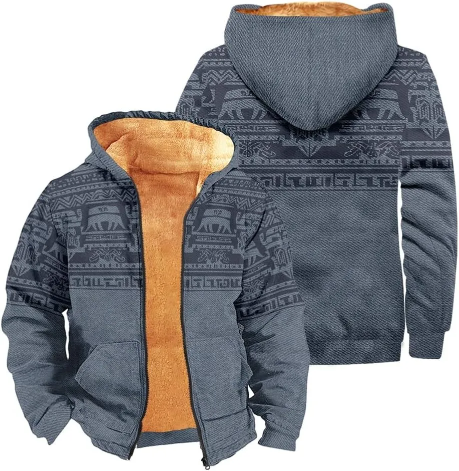 Outerwear for Men Western Aztec Ethnic Graphic Coat Sherpa Lined Thick Warm Winter Coats