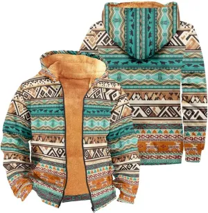 Outerwear for Men Western Aztec Ethnic Graphic Coat Sherpa Lined Thick Warm Winter Coats
