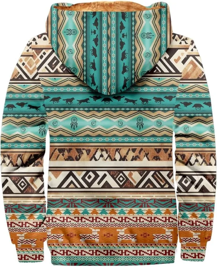 Outerwear for Men Western Aztec Ethnic Graphic Coat Sherpa Lined Thick Warm Winter Coats