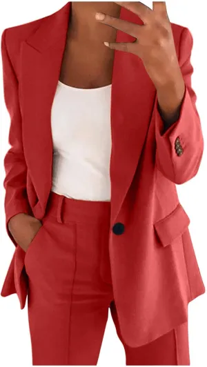 Oversized Blazers for Women Casual Open Front Button Suit Jackets Long Sleeve Lapel Jackets with Pockets