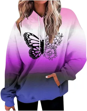 Oversized Hoodies for Women Trendy Butterfly Floral Hooded Sweatshirts Baggy Tie Dye Hippie Fall Y2K Outwear Tops