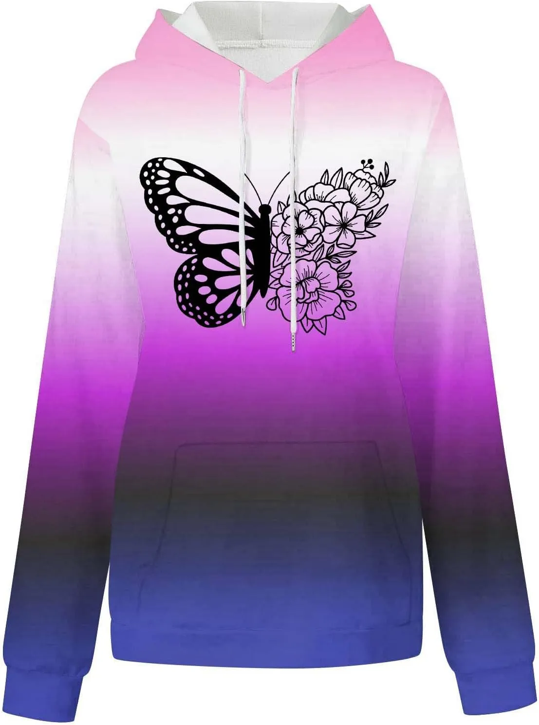 Oversized Hoodies for Women Trendy Butterfly Floral Hooded Sweatshirts Baggy Tie Dye Hippie Fall Y2K Outwear Tops