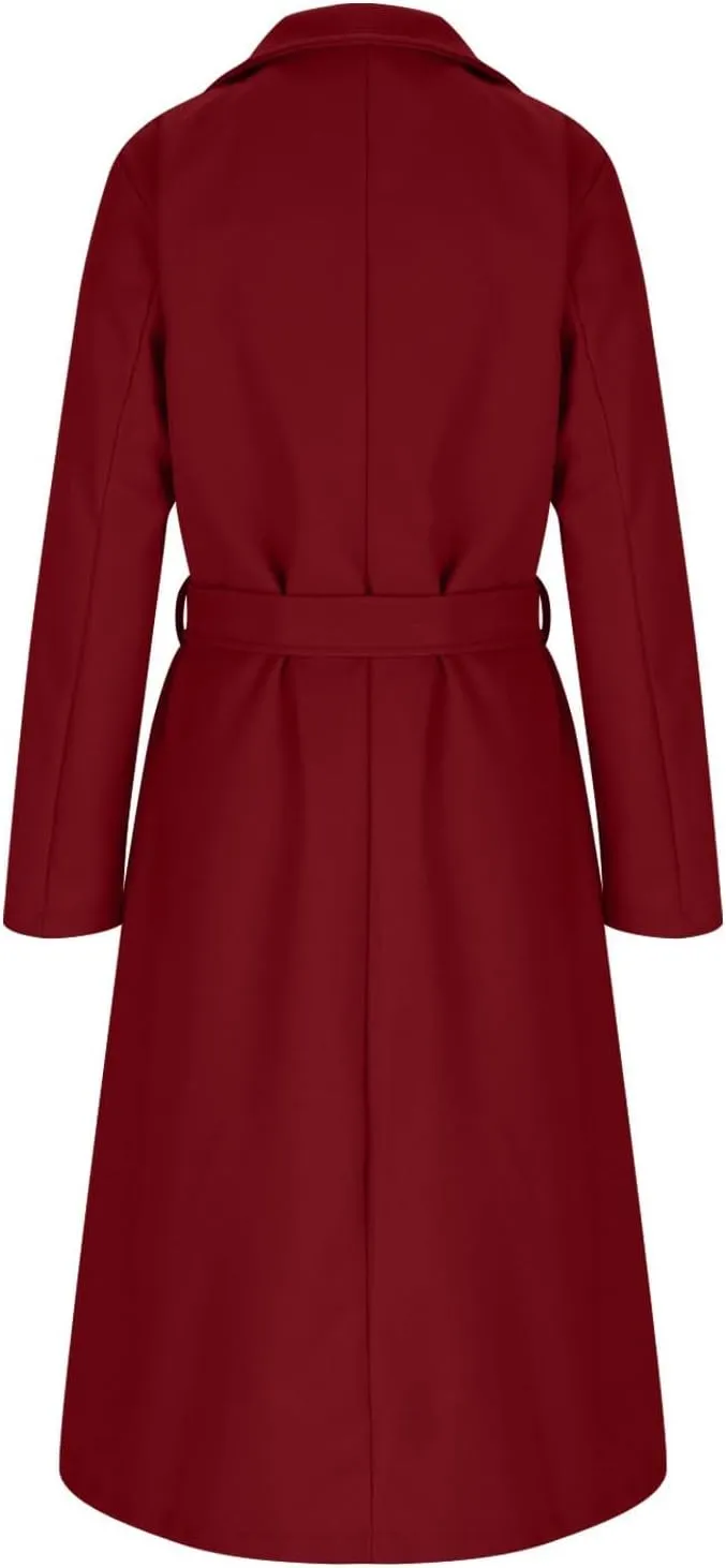 Pea Coats for Women Trendy Notch Lapel Open Front Overcoat Plus Size Long Wool Coats 2024 Winter Jackets with Belt