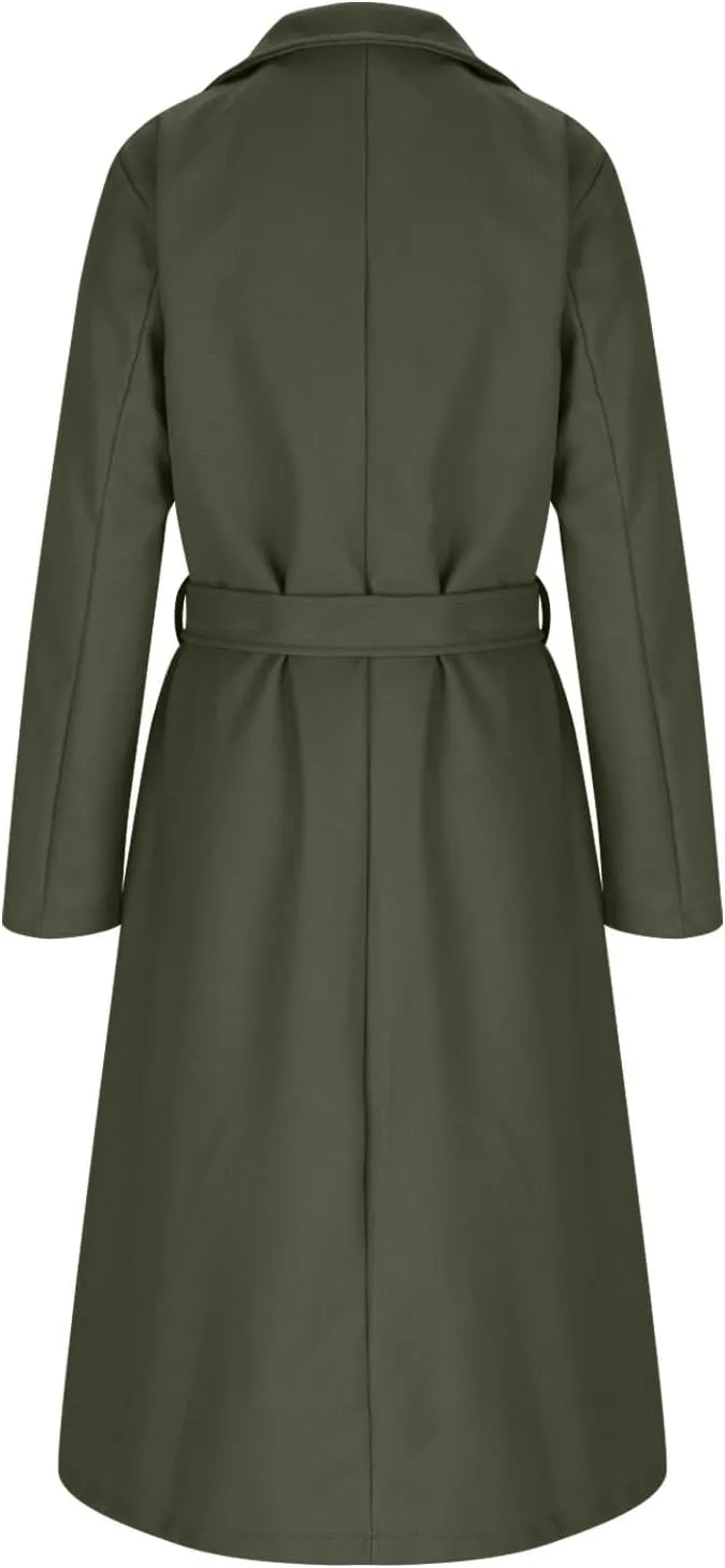 Pea Coats for Women Trendy Notch Lapel Open Front Overcoat Plus Size Long Wool Coats 2024 Winter Jackets with Belt