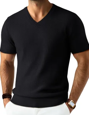 PJ PAUL JONES Men's T-Shirts Modern Fit V Neck Knit Shirts Textured Herringbone Knitwear