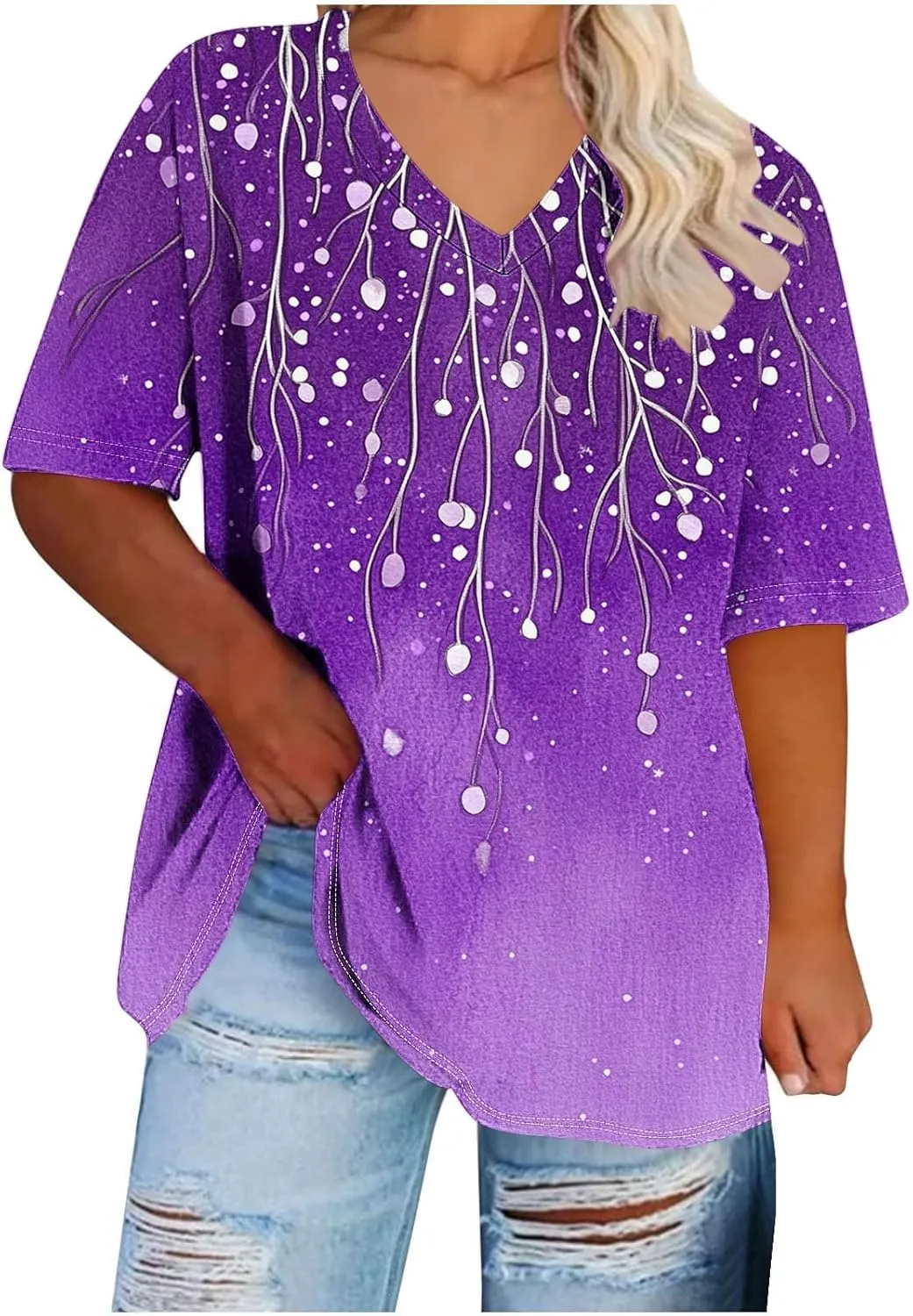 Plus Size Tops for Women Xl-4Xl Short Sleeve T Shirts Casual Tunics Loose Fit Summer Novetly Floral Shirts Cute Tees