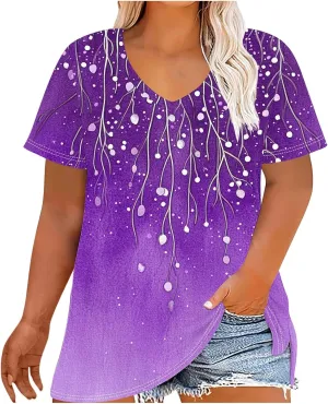 Plus Size Tops for Women Xl-4Xl Short Sleeve T Shirts Casual Tunics Loose Fit Summer Novetly Floral Shirts Cute Tees