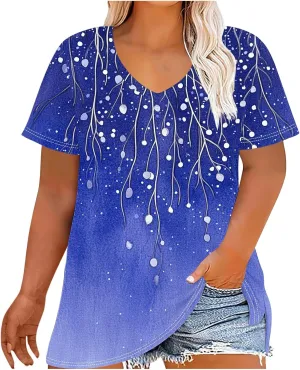 Plus Size Tops for Women Xl-4Xl Short Sleeve T Shirts Casual Tunics Loose Fit Summer Novetly Floral Shirts Cute Tees