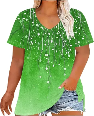 Plus Size Tops for Women Xl-4Xl Short Sleeve T Shirts Casual Tunics Loose Fit Summer Novetly Floral Shirts Cute Tees