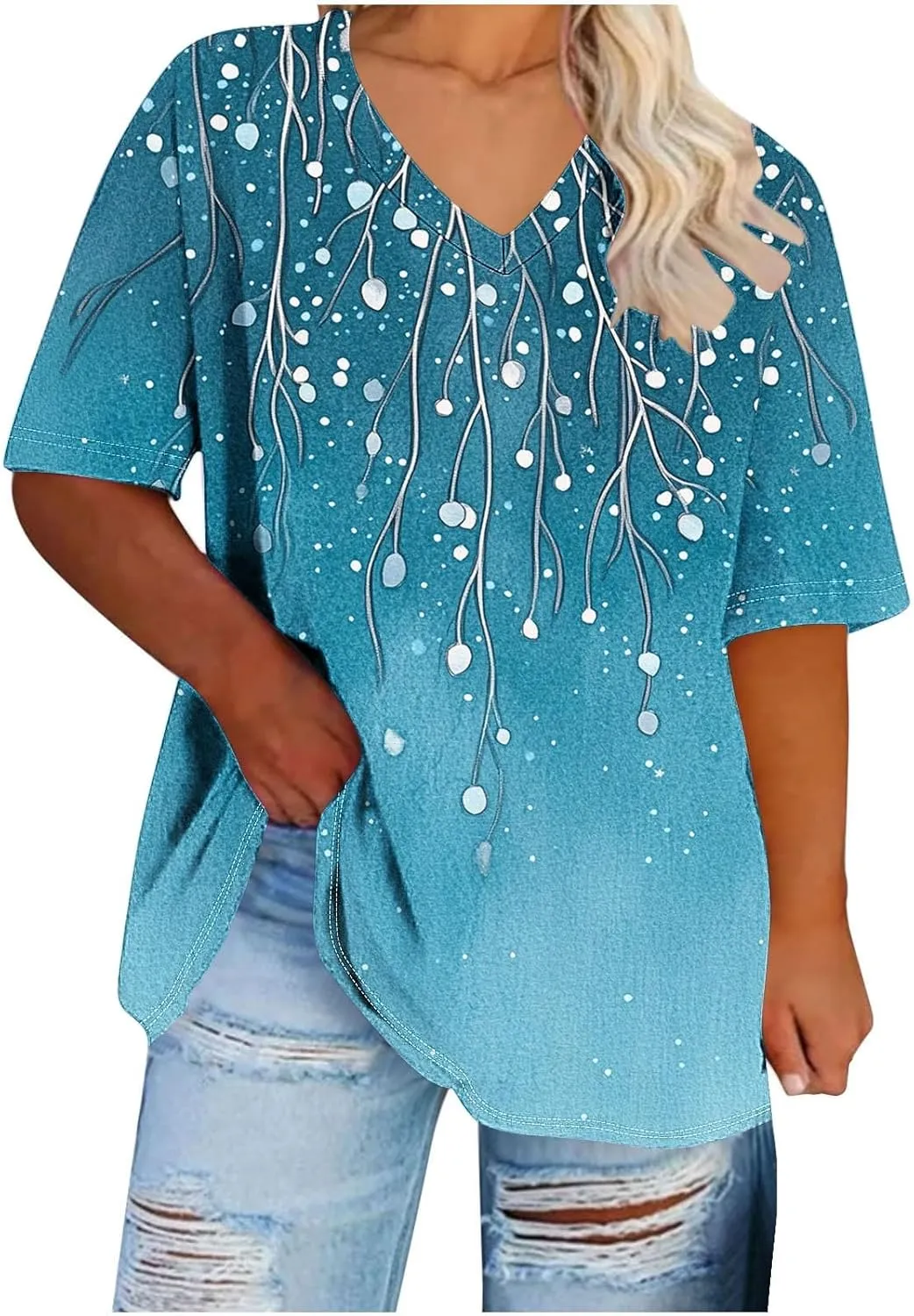 Plus Size Tops for Women Xl-4Xl Short Sleeve T Shirts Casual Tunics Loose Fit Summer Novetly Floral Shirts Cute Tees