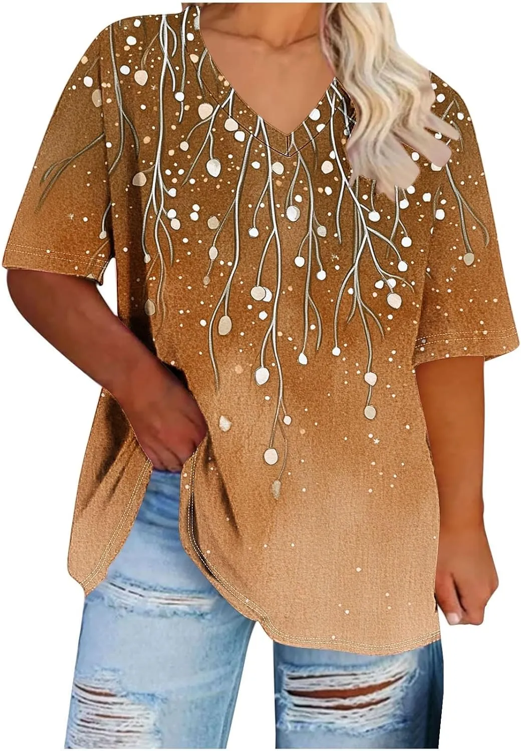 Plus Size Tops for Women Xl-4Xl Short Sleeve T Shirts Casual Tunics Loose Fit Summer Novetly Floral Shirts Cute Tees