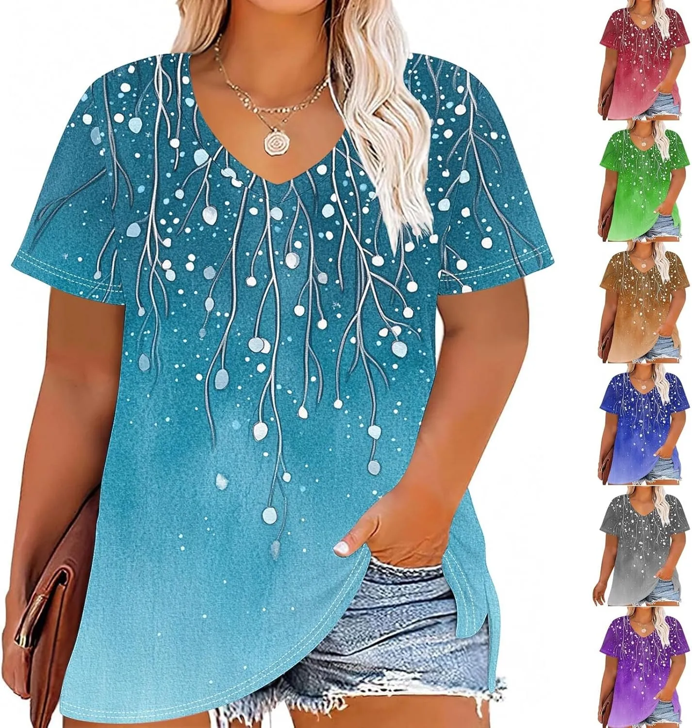 Plus Size Tops for Women Xl-4Xl Short Sleeve T Shirts Casual Tunics Loose Fit Summer Novetly Floral Shirts Cute Tees