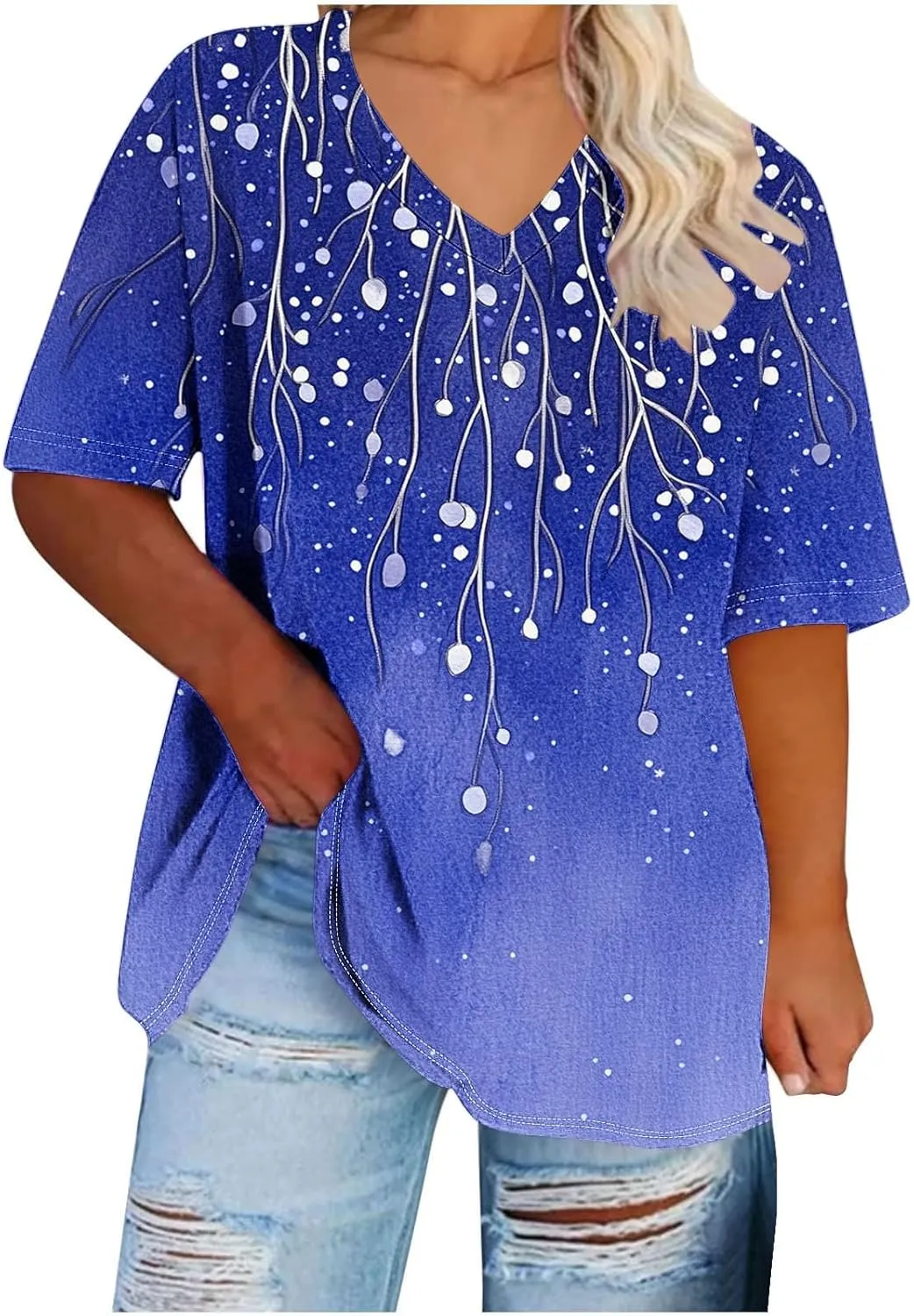 Plus Size Tops for Women Xl-4Xl Short Sleeve T Shirts Casual Tunics Loose Fit Summer Novetly Floral Shirts Cute Tees