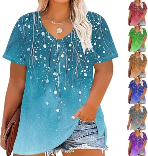 Plus Size Tops for Women Xl-4Xl Short Sleeve T Shirts Casual Tunics Loose Fit Summer Novetly Floral Shirts Cute Tees