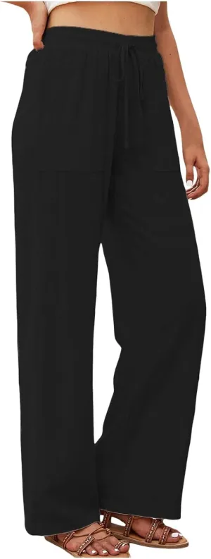 PTOLOCIF Linen Pants Women Summer,Drawstring Elastic Waist Pants Cotton Linen Tapered Pants Casual Travel Pants Trousers