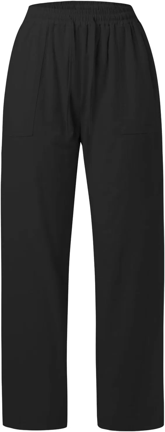 PTOLOCIF Linen Pants Women Summer,Drawstring Elastic Waist Pants Cotton Linen Tapered Pants Casual Travel Pants Trousers