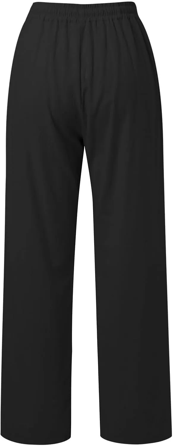 PTOLOCIF Linen Pants Women Summer,Drawstring Elastic Waist Pants Cotton Linen Tapered Pants Casual Travel Pants Trousers