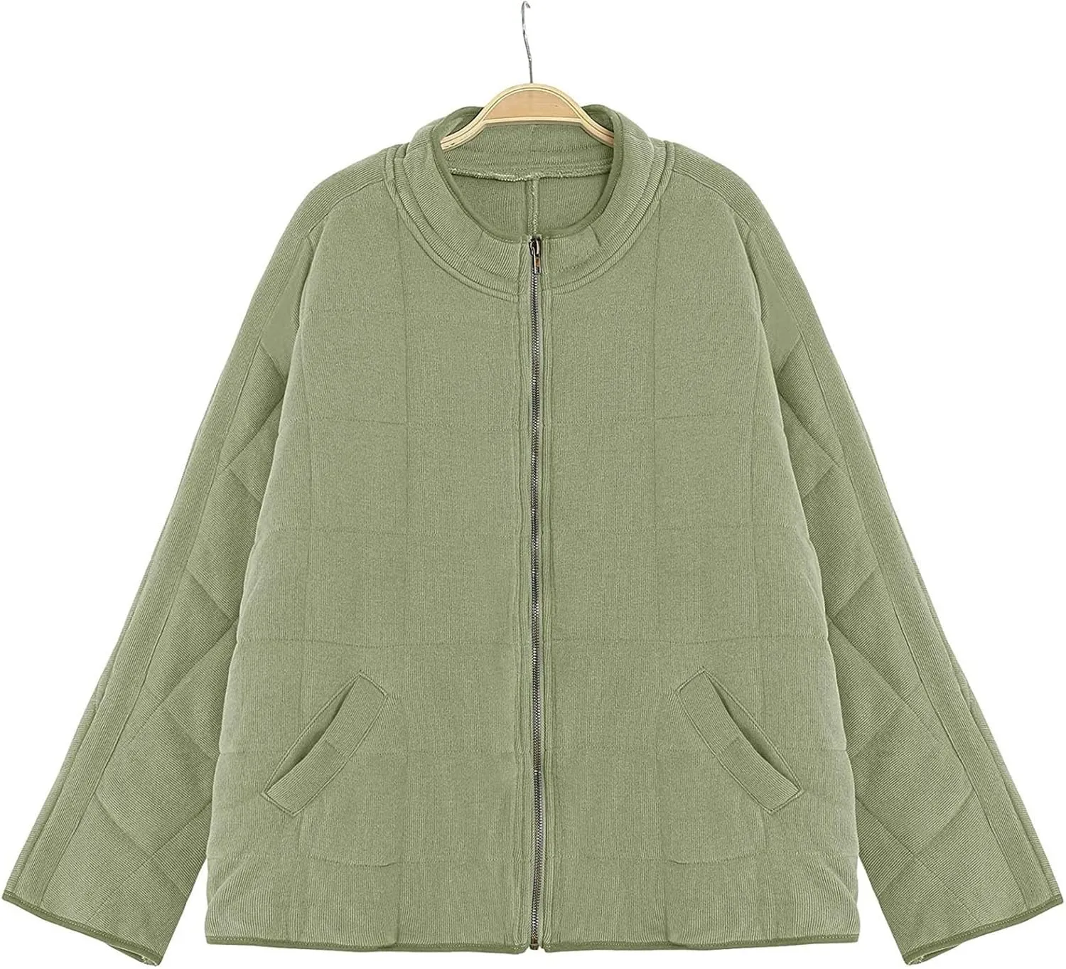 Quilted Jackets for Women, Long Sleeve Zip Puffer Jackets Loose Casual Jacket Coat Winter Warm Outwear with Pockets