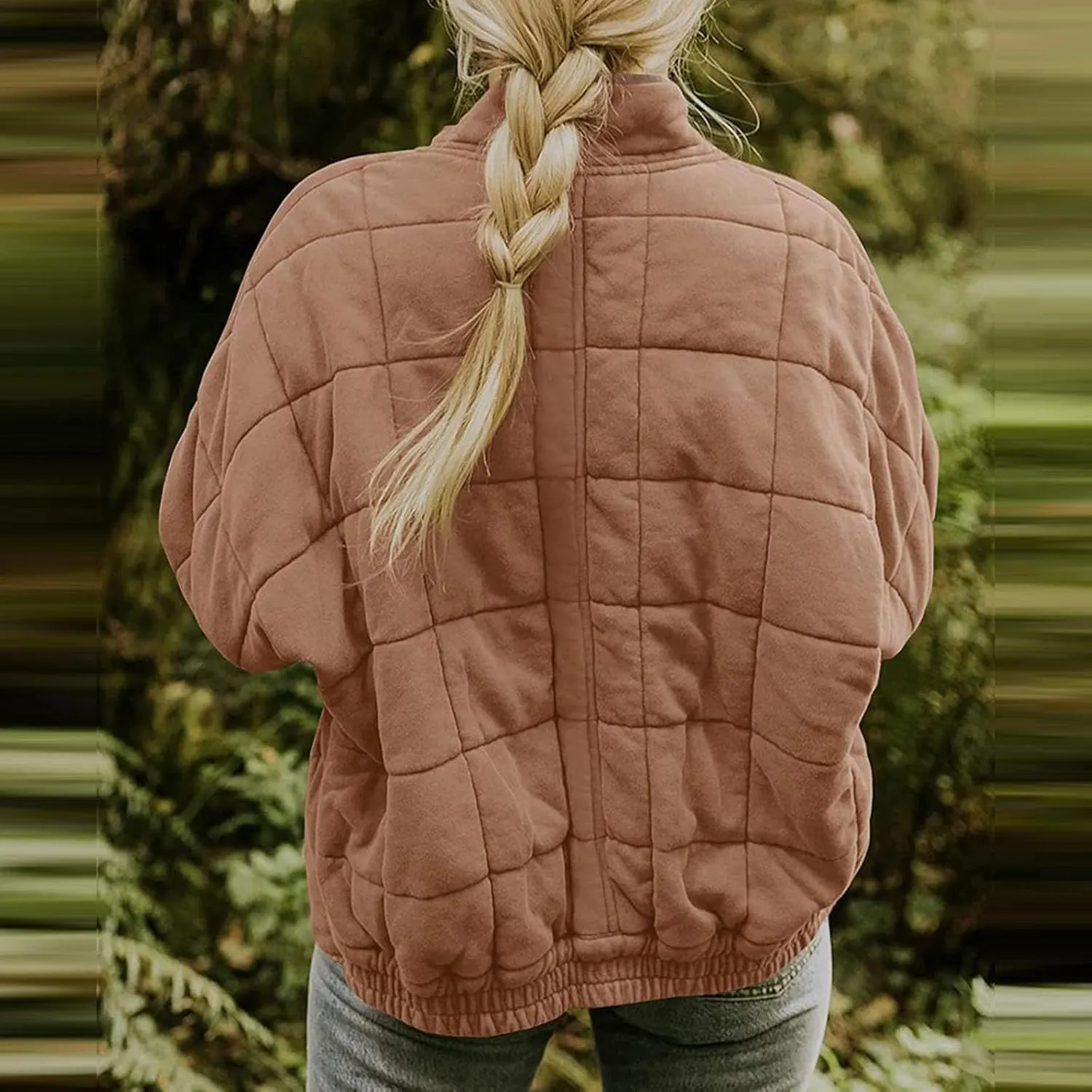 Quilted Jackets for Women, Long Sleeve Zip Puffer Jackets Loose Casual Jacket Coat Winter Warm Outwear with Pockets