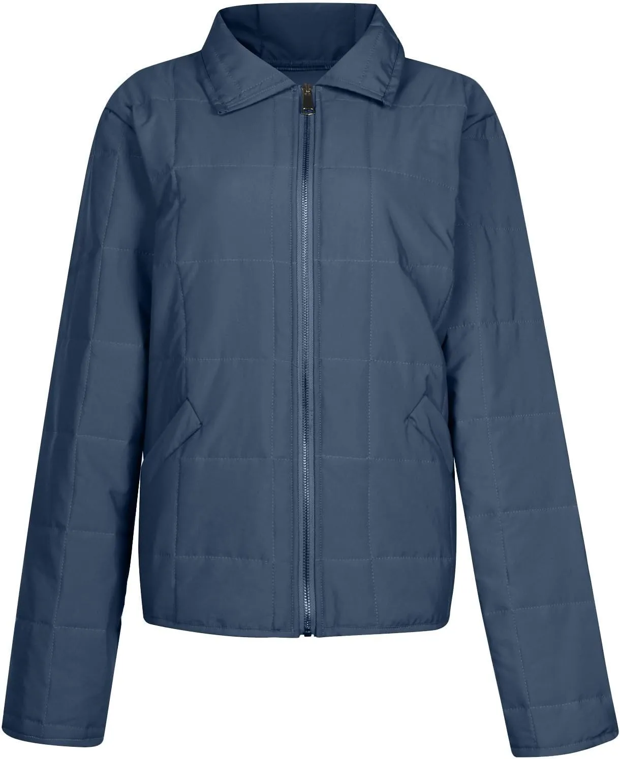 Quilted Jackets for Women, Long Sleeve Zip Puffer Jackets Loose Casual Jacket Coat Winter Warm Outwear with Pockets