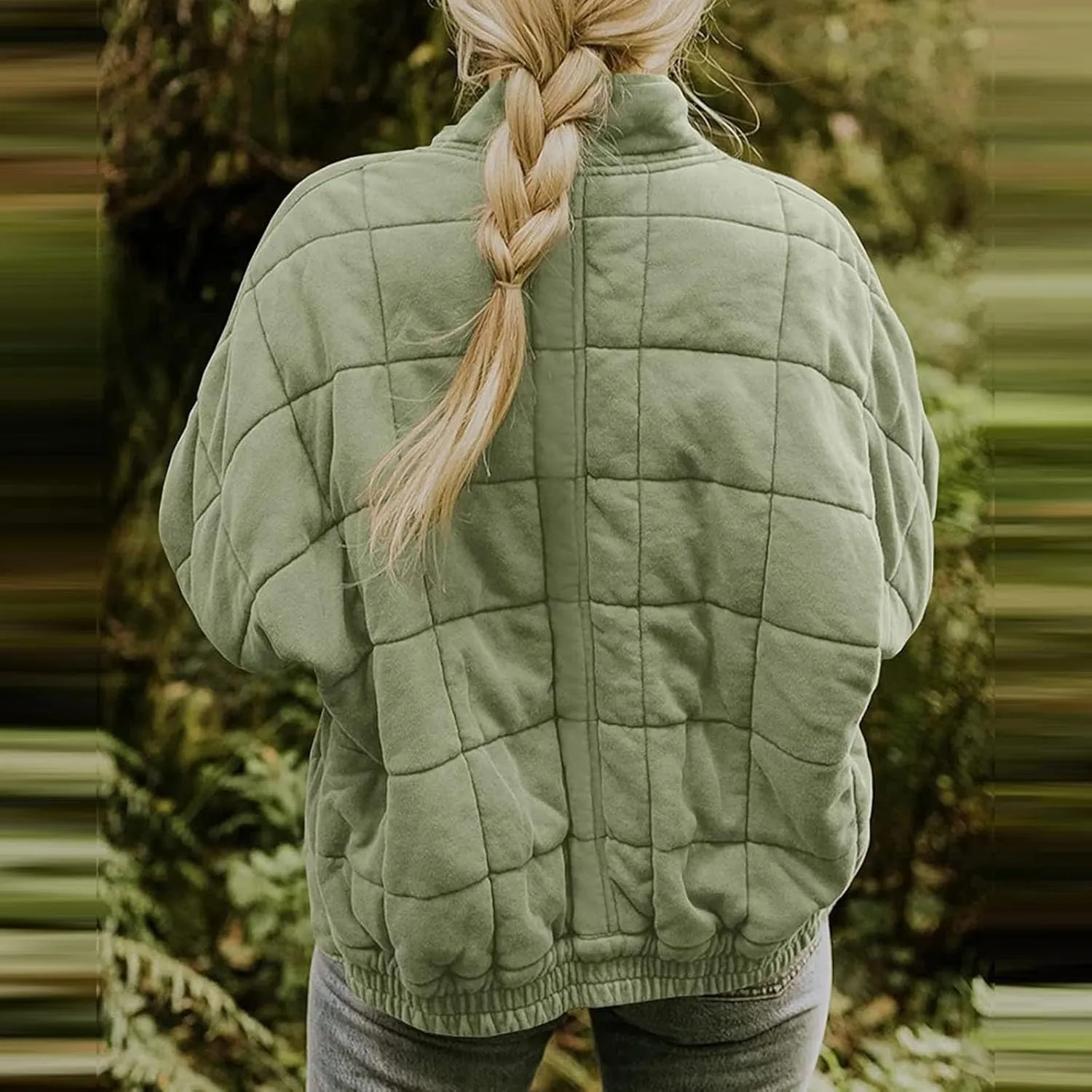 Quilted Jackets for Women, Long Sleeve Zip Puffer Jackets Loose Casual Jacket Coat Winter Warm Outwear with Pockets