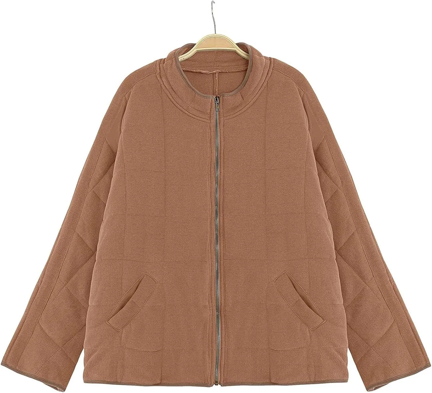 Quilted Jackets for Women, Long Sleeve Zip Puffer Jackets Loose Casual Jacket Coat Winter Warm Outwear with Pockets