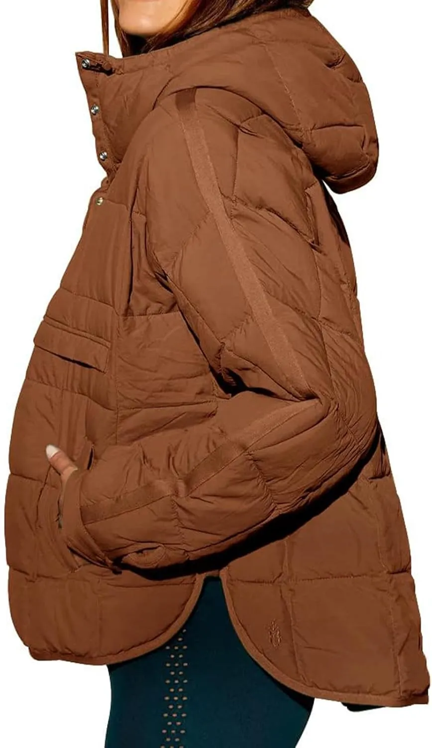Quilted Jackets for Women Pullover Puffer Jacket Oversized Thick Hoodie Winter Warm Tops Lightweight Hooded Jackets