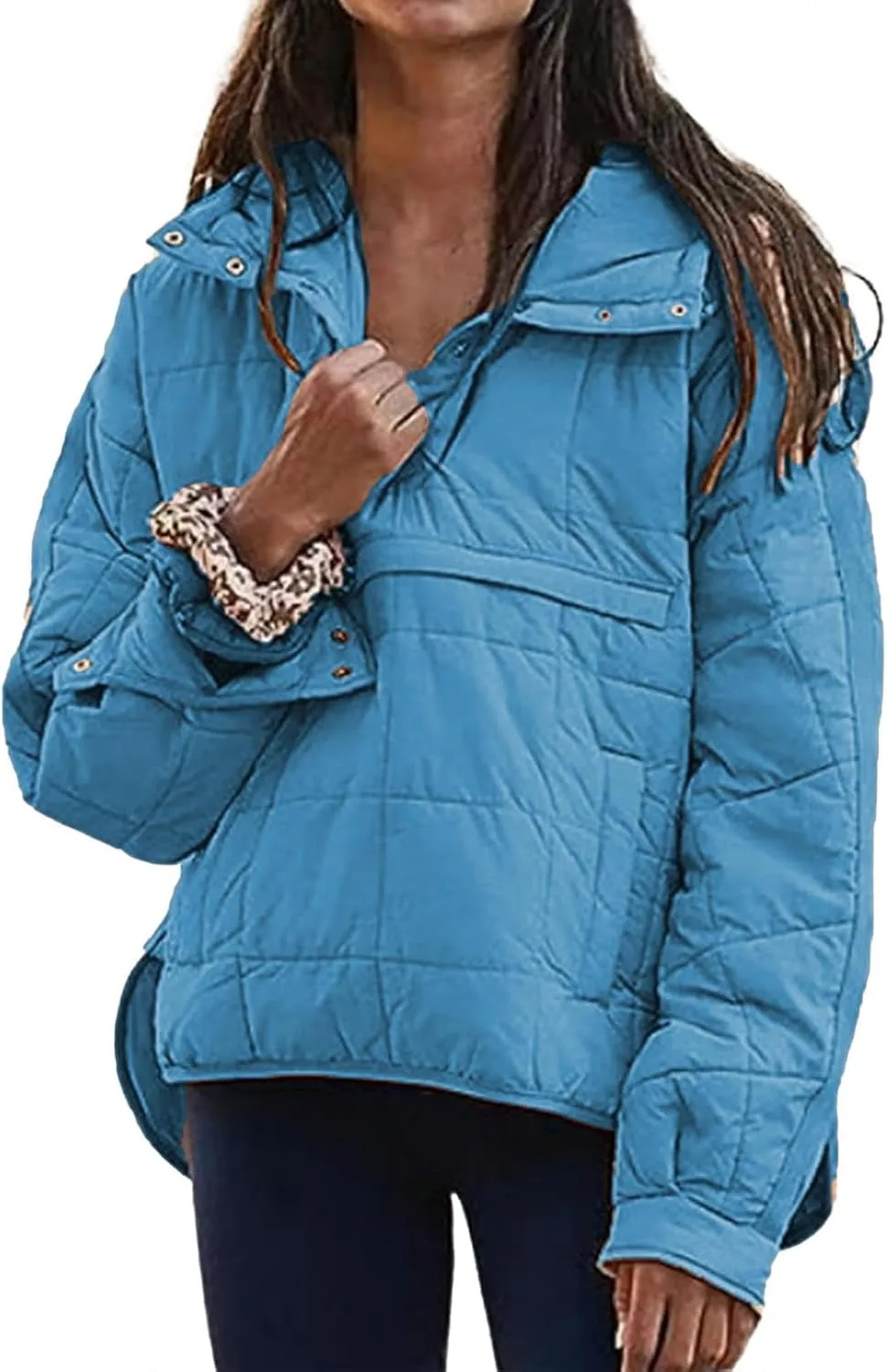 Quilted Jackets for Women Pullover Puffer Jacket Oversized Thick Hoodie Winter Warm Tops Lightweight Hooded Jackets