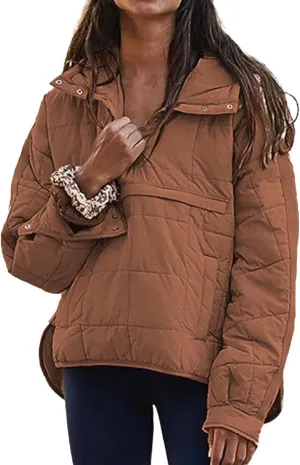 Quilted Jackets for Women Pullover Puffer Jacket Oversized Thick Hoodie Winter Warm Tops Lightweight Hooded Jackets