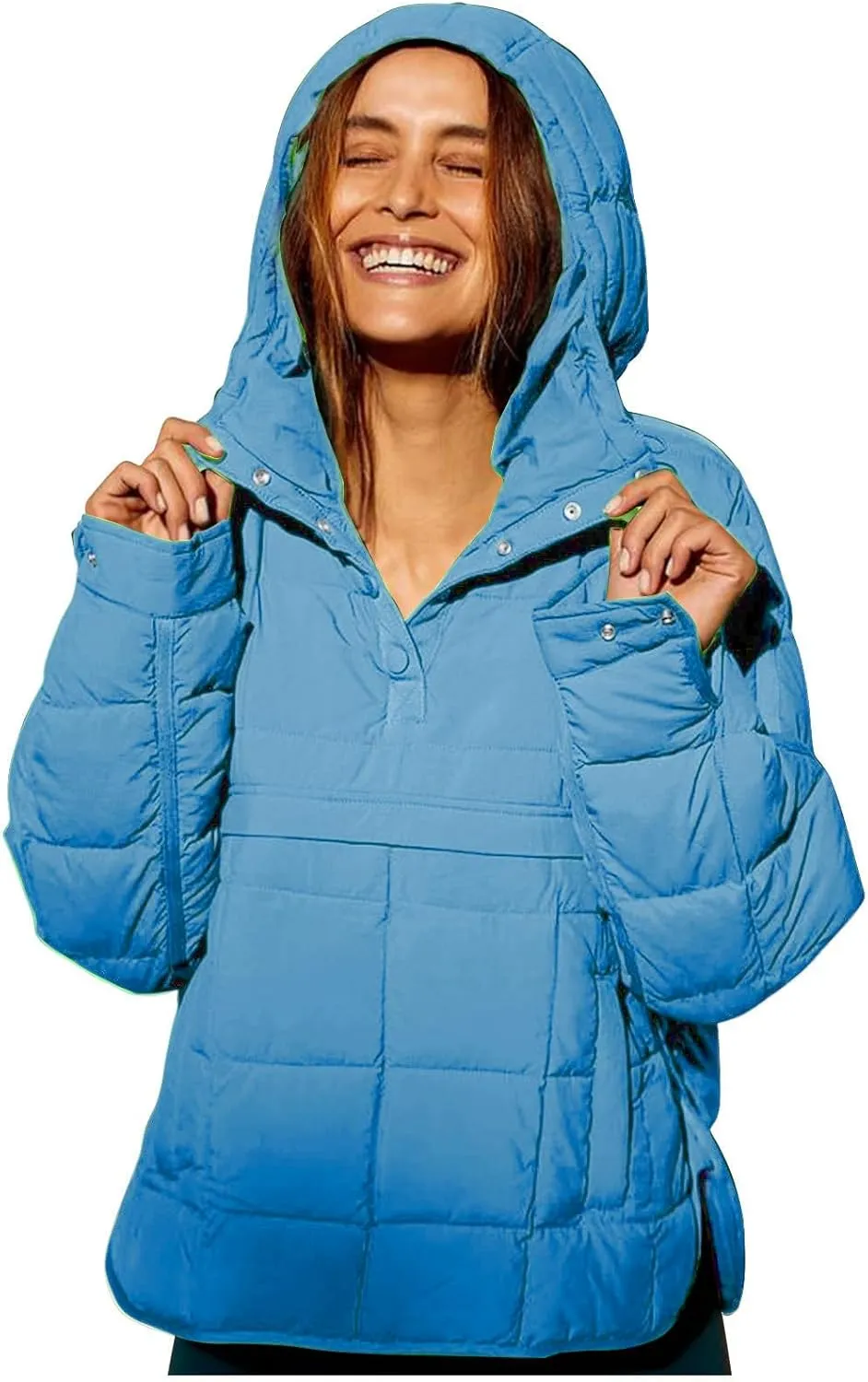 Quilted Jackets for Women Pullover Puffer Jacket Oversized Thick Hoodie Winter Warm Tops Lightweight Hooded Jackets