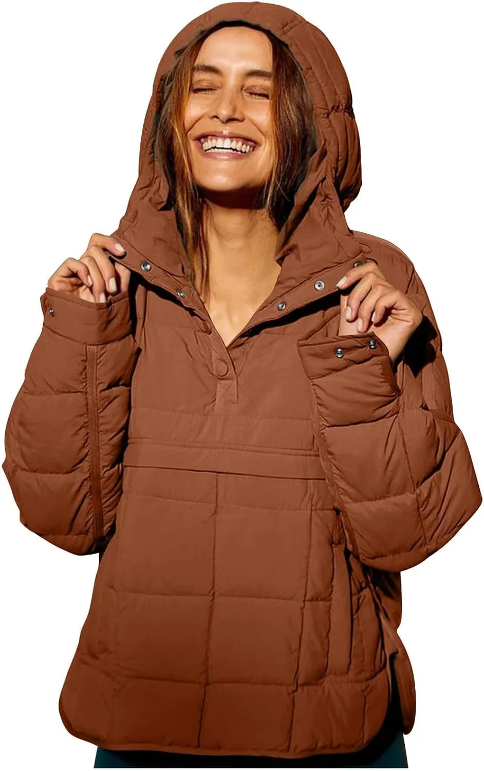Quilted Jackets for Women Pullover Puffer Jacket Oversized Thick Hoodie Winter Warm Tops Lightweight Hooded Jackets