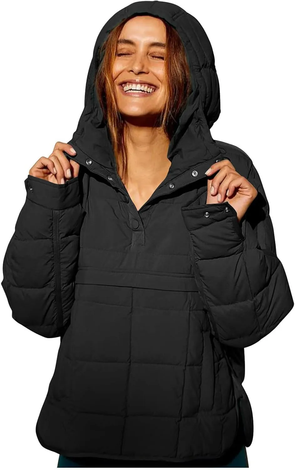 Quilted Jackets for Women Pullover Puffer Jacket Oversized Thick Hoodie Winter Warm Tops Lightweight Hooded Jackets