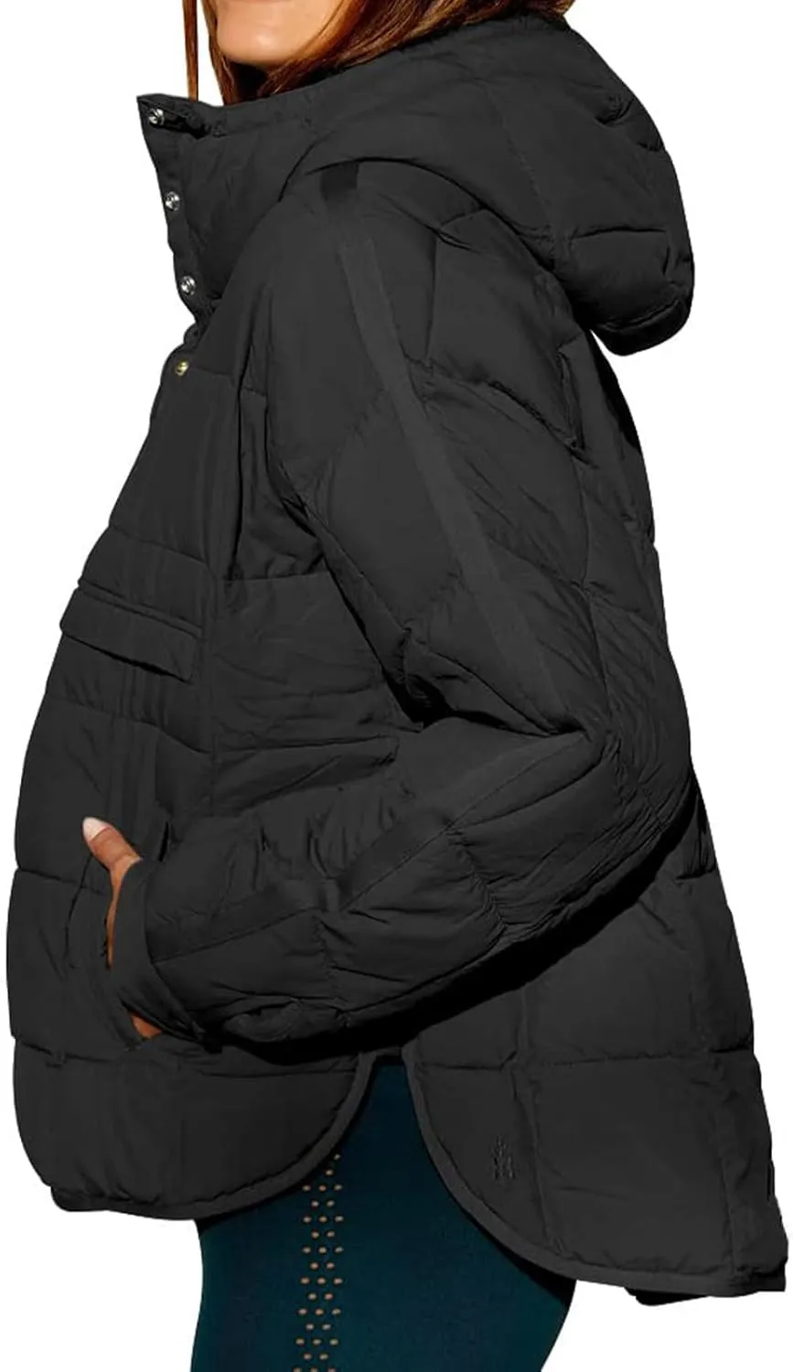 Quilted Jackets for Women Pullover Puffer Jacket Oversized Thick Hoodie Winter Warm Tops Lightweight Hooded Jackets