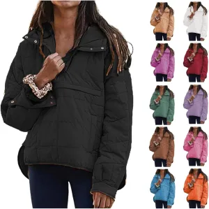 Quilted Jackets for Women Pullover Puffer Jacket Oversized Thick Hoodie Winter Warm Tops Lightweight Hooded Jackets
