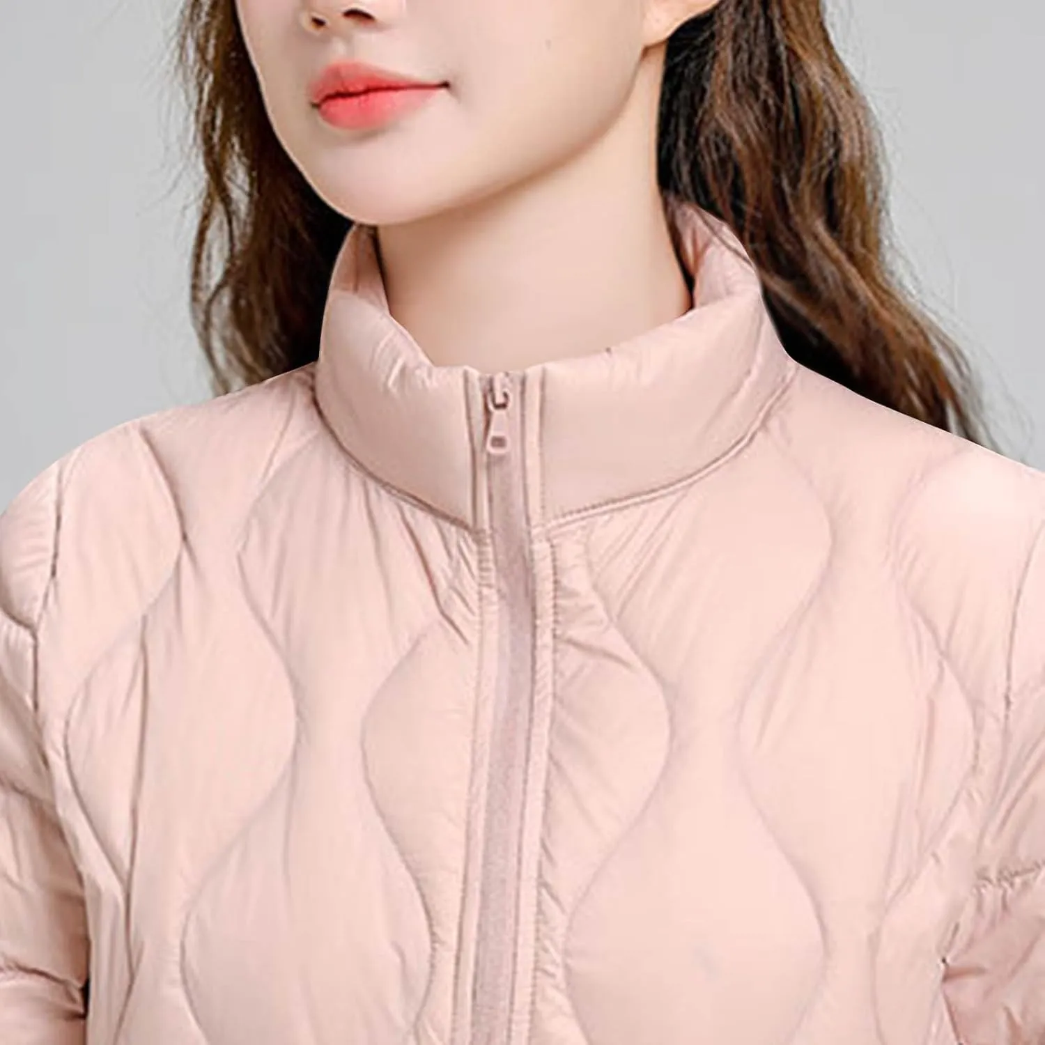 Quilted Lightweight Jackets for Women Plus Size Short Puffer Coats Stand Collar Zipper Down Jacket for Fall Winter